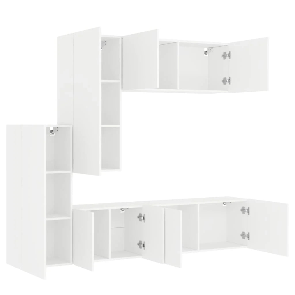 Mobile TV multimediale scaffale TV credenza mobile TV sala da pranzo soggiorno camera da letto 5 pezzi legno ingegnerizzato bianco 02_0029256