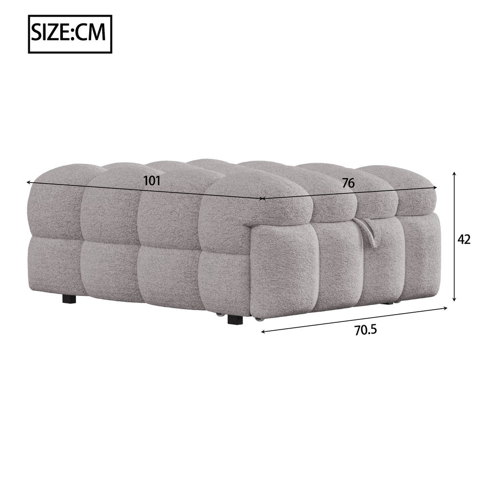 Letto Singolo Imbottito con Pouf ¨C MINIMAL ¨C Tessuto Teddy Grigio