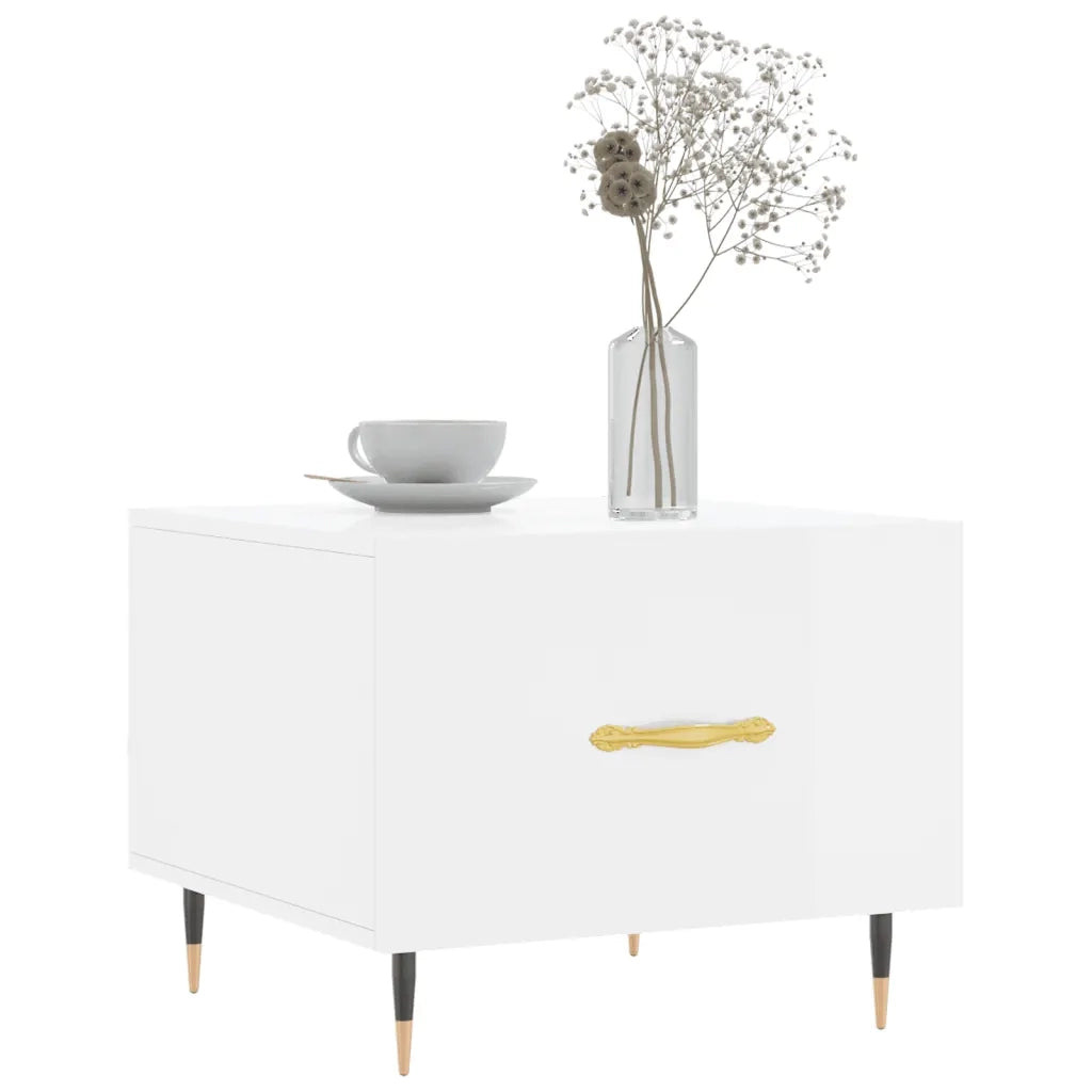 Tavolino da Salotto-Tavolino da soggiorno-Tavolo Bianco Lucido 50x50x40 cm Legno Multistrato 427477