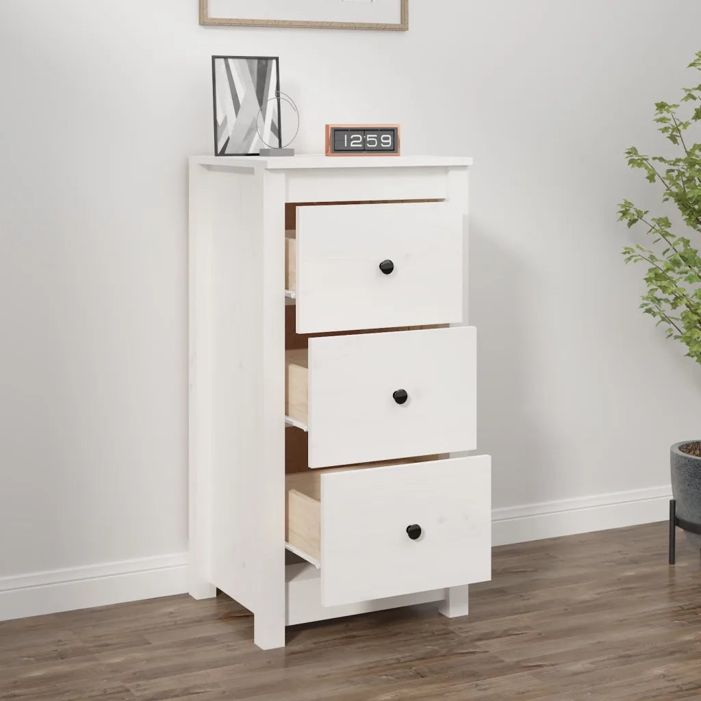 Credenza Bianca 40x35x80 cm in Legno Massello di Pino 813741