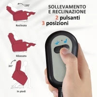Poltrona Alzapersona Elettrica Reclinabile con Telecomando e Tasca in Tessuto, Rosso