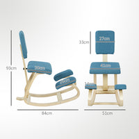 Sedia Ergonomica Inginocchiatoio con Schienale 51x84x93 cm in Legno di Betulla e Cuscini Blu