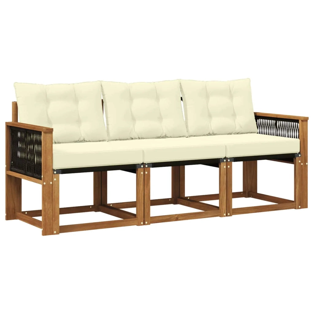 Set di divani da esterno con cuscino 3 pcs Naturale e Crema