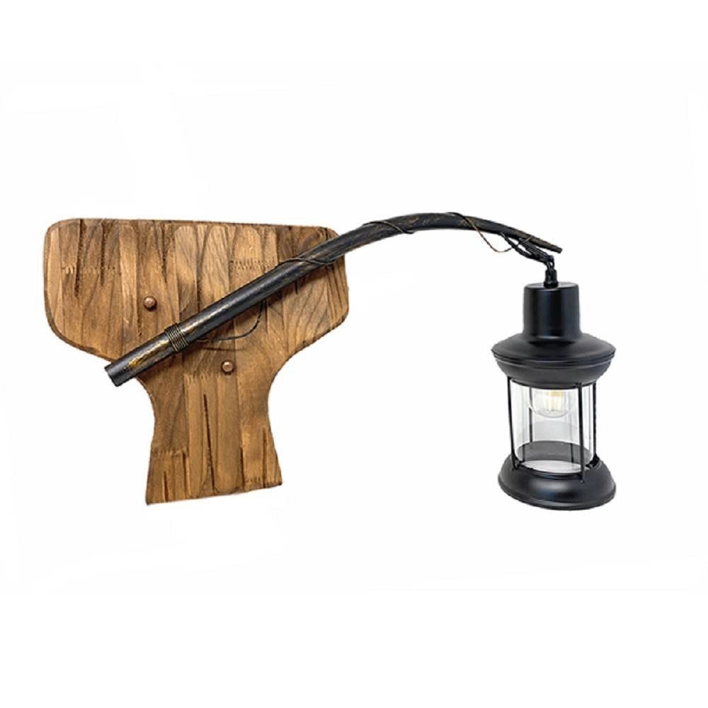 Trade Shop - Applique Lanterna Stile Industriale Lampada Parete Legno Country E27 Vintage E55 -