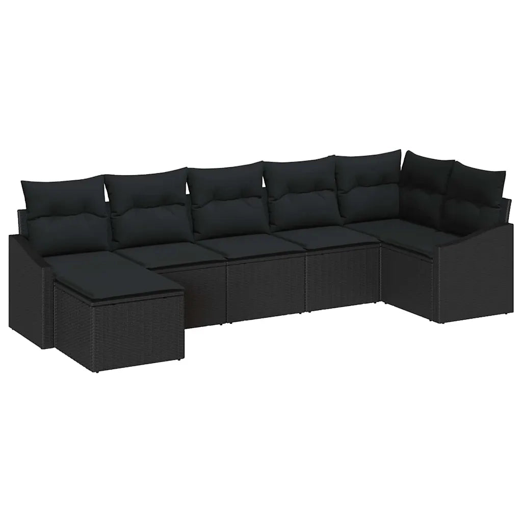 Set di divani con cuscino 7 pcs Nero polyrattan