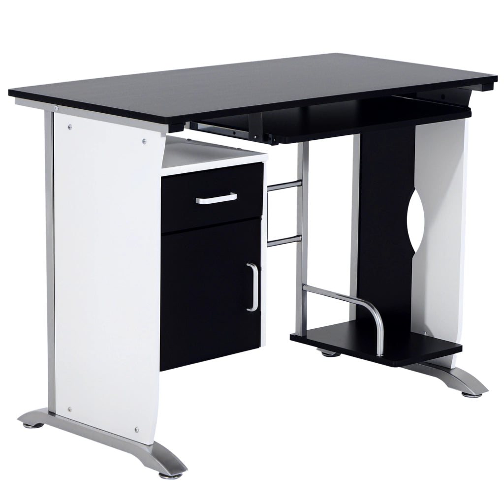 Scrivania per Computer con Ripiano, Cassetto e Armadietto ¨C zephmum ¨C 100x52x75 cm Bianca e Nera