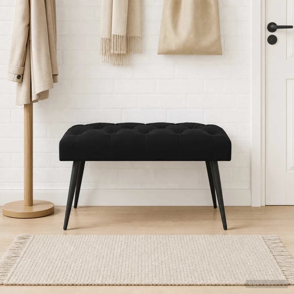 Panchina con bottoni imbottiti Nero 80 x 40 x 46 cm Velluto 42038563