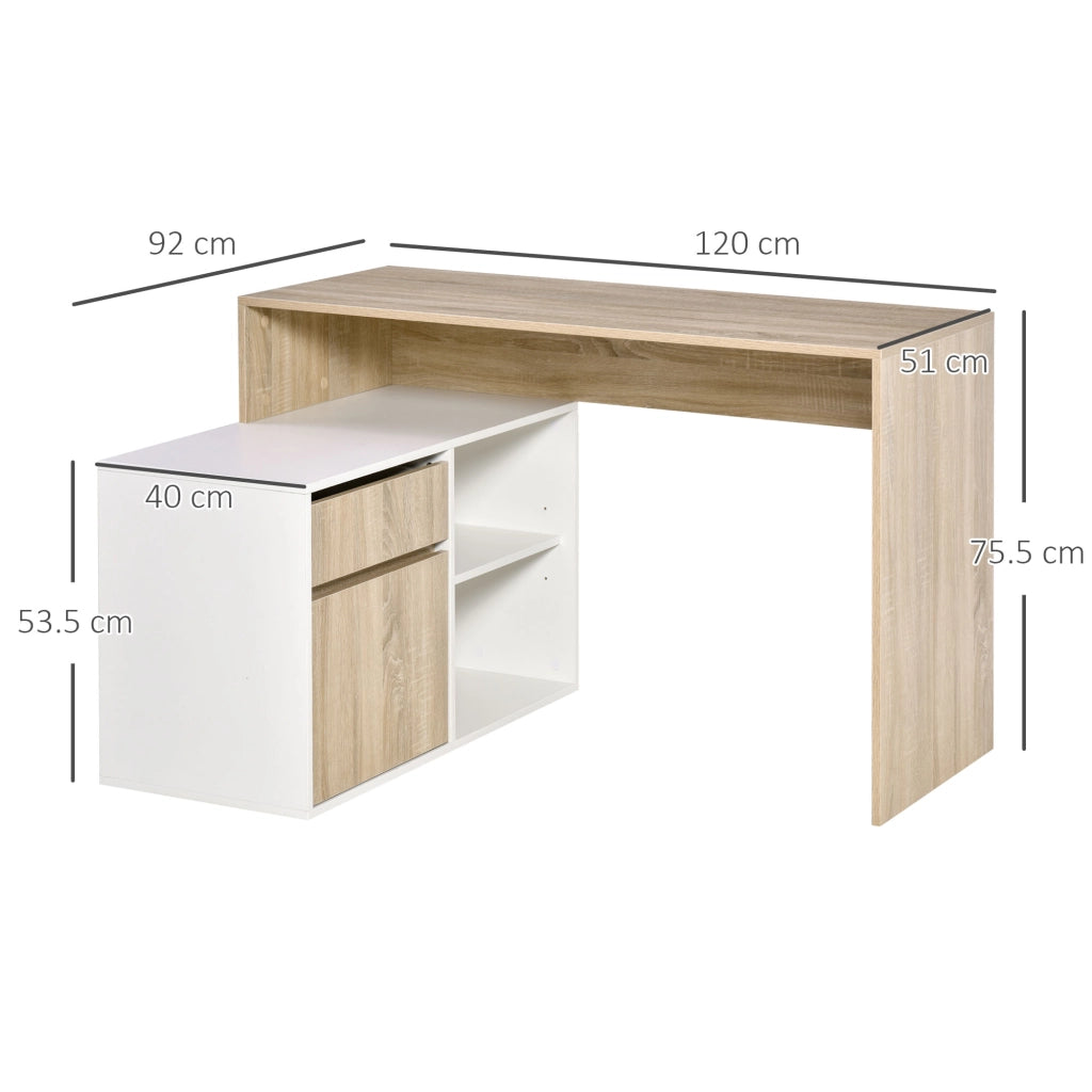 EasyComfort Scrivania Angolare, Scrivania ad Angolo per Computer da Camera o Ufficio, Scrivania Salvaspazio in Legno, Rovere e Bianco