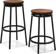 Set di 2 Sgabelli Girevoli e Regolabili in Altezza, Sgabelli da Bar in Metallo e MDF con Poggiapiedi, Mobile per Isola della Cucina, Sala da Pranzo e Salotto, Marrone e Nero