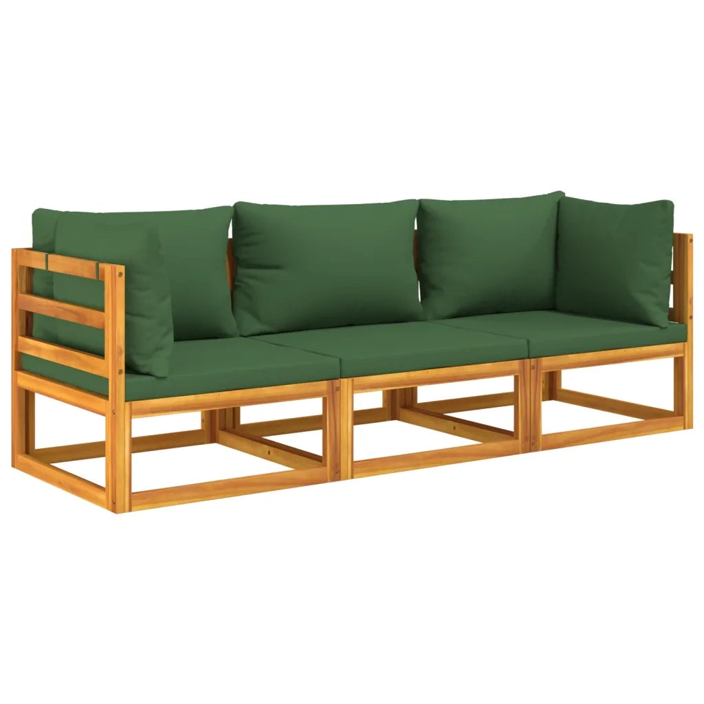 Set Salotto da Giardino 3pz con Cuscini Verdi in Legno Massello 3155314