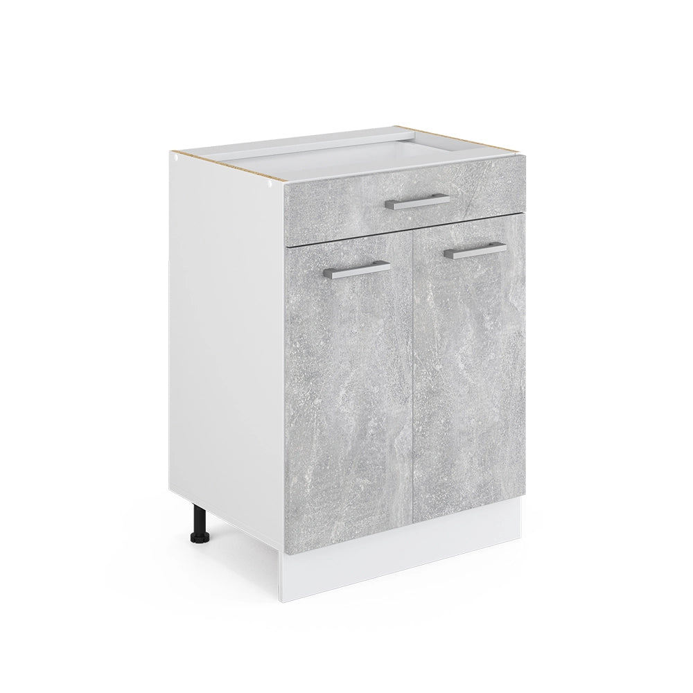 Mobiletto base per cucina R-Line Calcestruzzo/Bianco 60 cm con cassetto, senza piano di lavoro Vicco