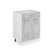 Mobiletto base per cucina R-Line Calcestruzzo/Bianco 60 cm con cassetto, senza piano di lavoro Vicco