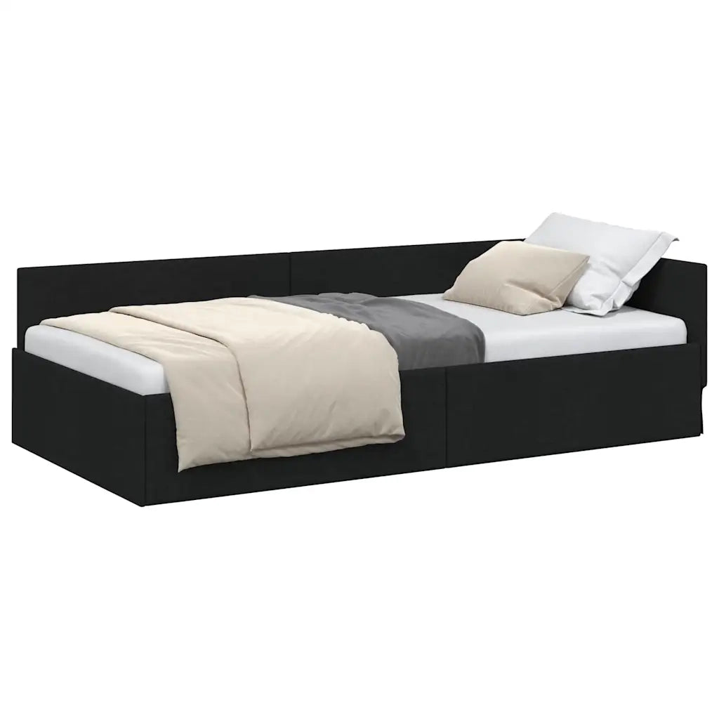 vidaXL Cornice del letto ad angolo con testiera Nero 90 x 200 cm