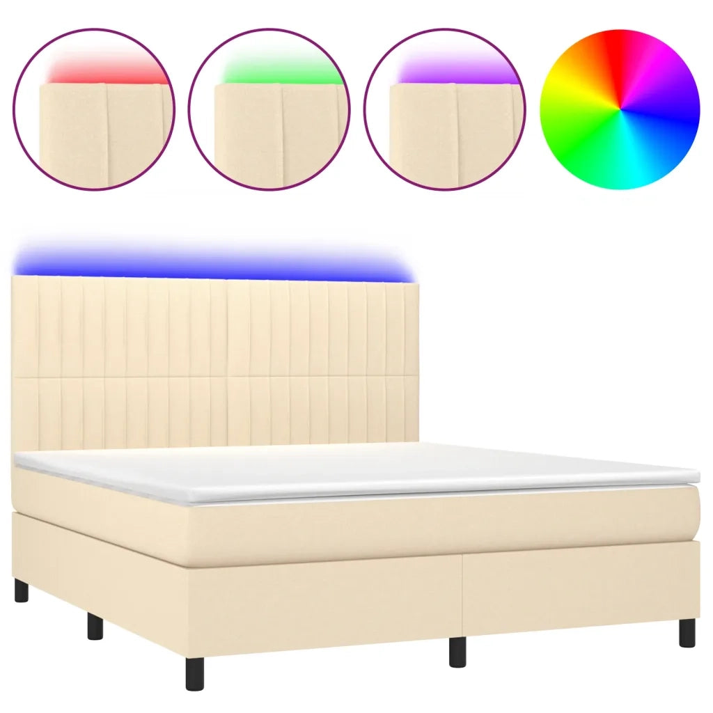 Letto a Molle con Materasso e LED Crema 160x200 cm in Tessuto 3135050