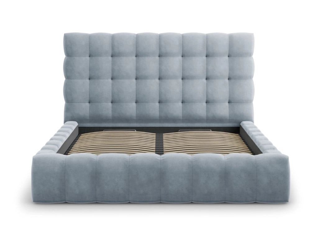 Cosmopolitan Design - Letto a cassettone con testiera "Bali" 140x200cm in velluto azzurro 