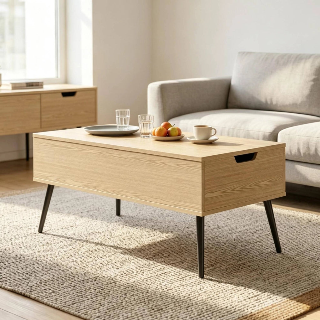 Tavolino da caffè elevabile 100 cm con vani nascosti