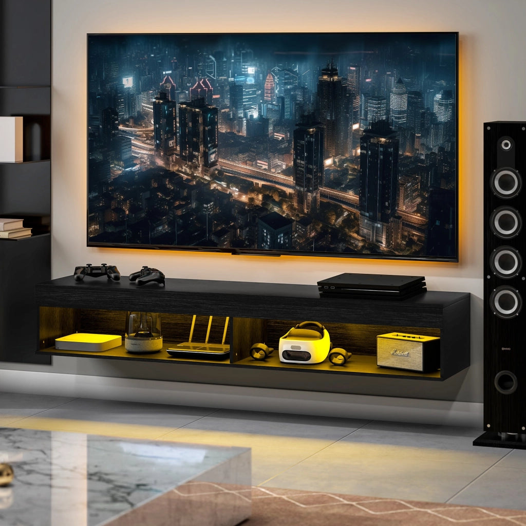 Mobile TV fino 75" Sospeso con Luci LED 16 Colori e Telecomando 180x40x30 cm Nero