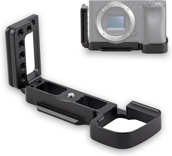 Placca QR a forma di L con chiusura rapida - Maniglia di fissaggio a forma di L in acciaio inossidabile - Progettazione forata - Maniglia verticale - Fori per viti 1/4 - Modello per fotocamera Sony A6400 - Fotocamera senza specchio - Chiave .