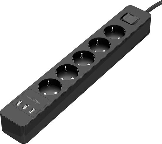 Pannello di connessione con protezione contro sovraccarichi e caricatore USB - 5-volti certificati TÜV (massimo 4.000 W/250 V/16 A) - nero