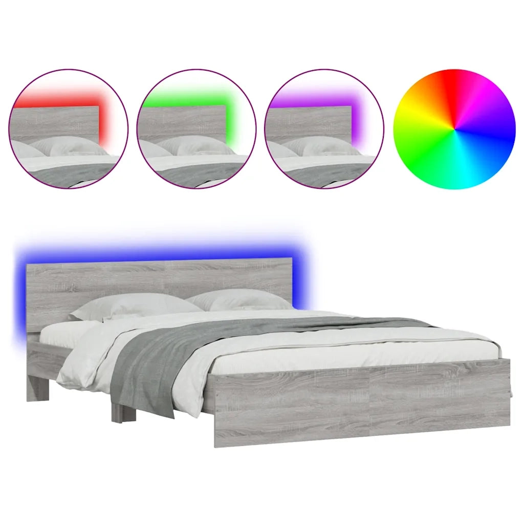 vidaXL Giroletto con Testiera e LED Grigio Sonoma 150x200 cm
