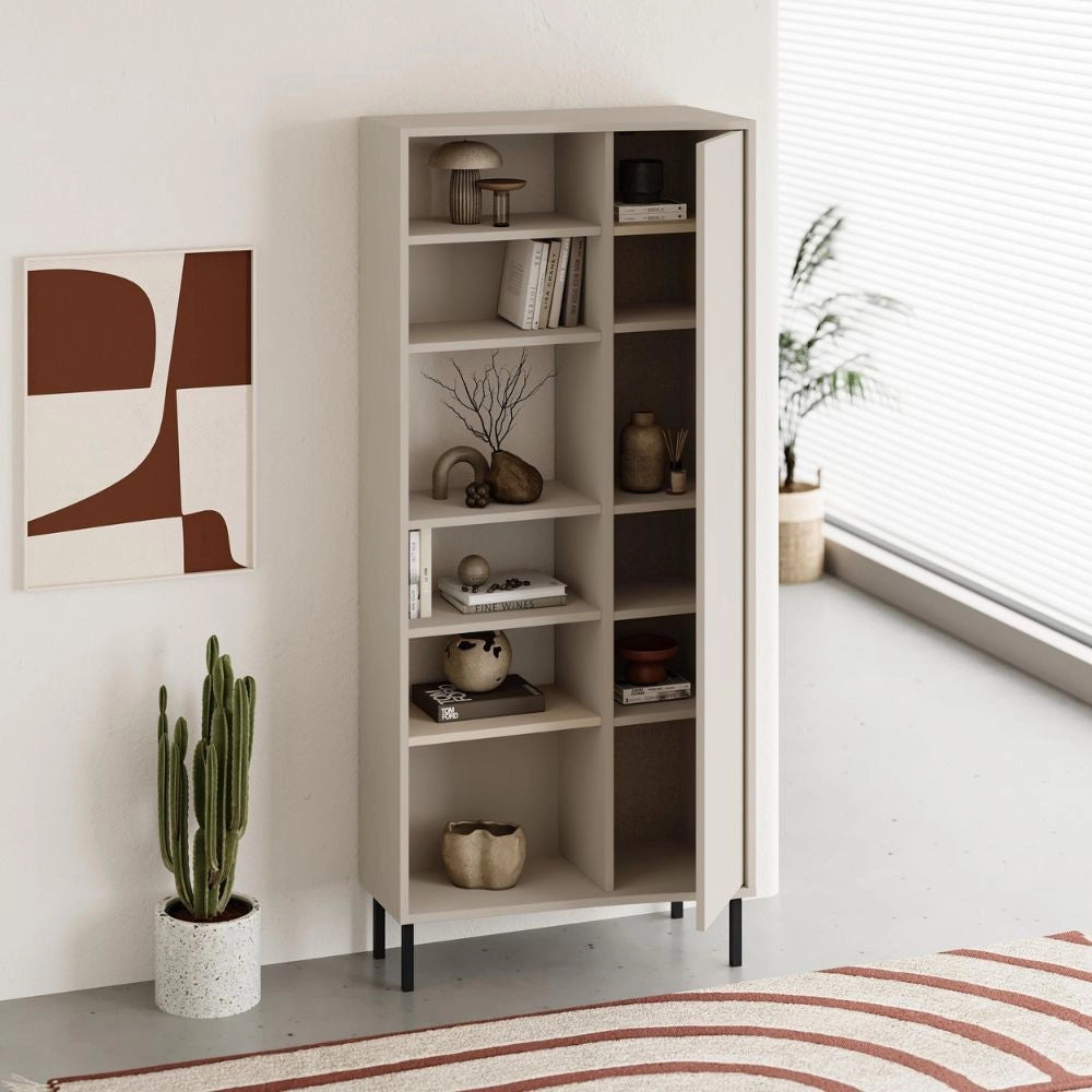 Libreria Frem con anta e 6 nicchie a giorno colore cashmere
