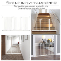 Cancelletto di Sicurezza per Animali Domestici 3 Estensioni Regolabile 74-148cm Chiusura Automatica Bianco