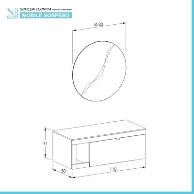 Mobile bagno portalavabo sospeso 110 cm grigio lava con specchio Maya
