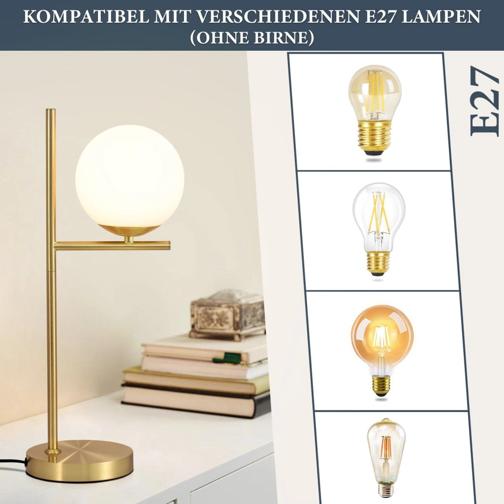 ZMH Lampada da tavolo vetro bianco moderna base industriale E27 interruttore per soggiorno camera letto