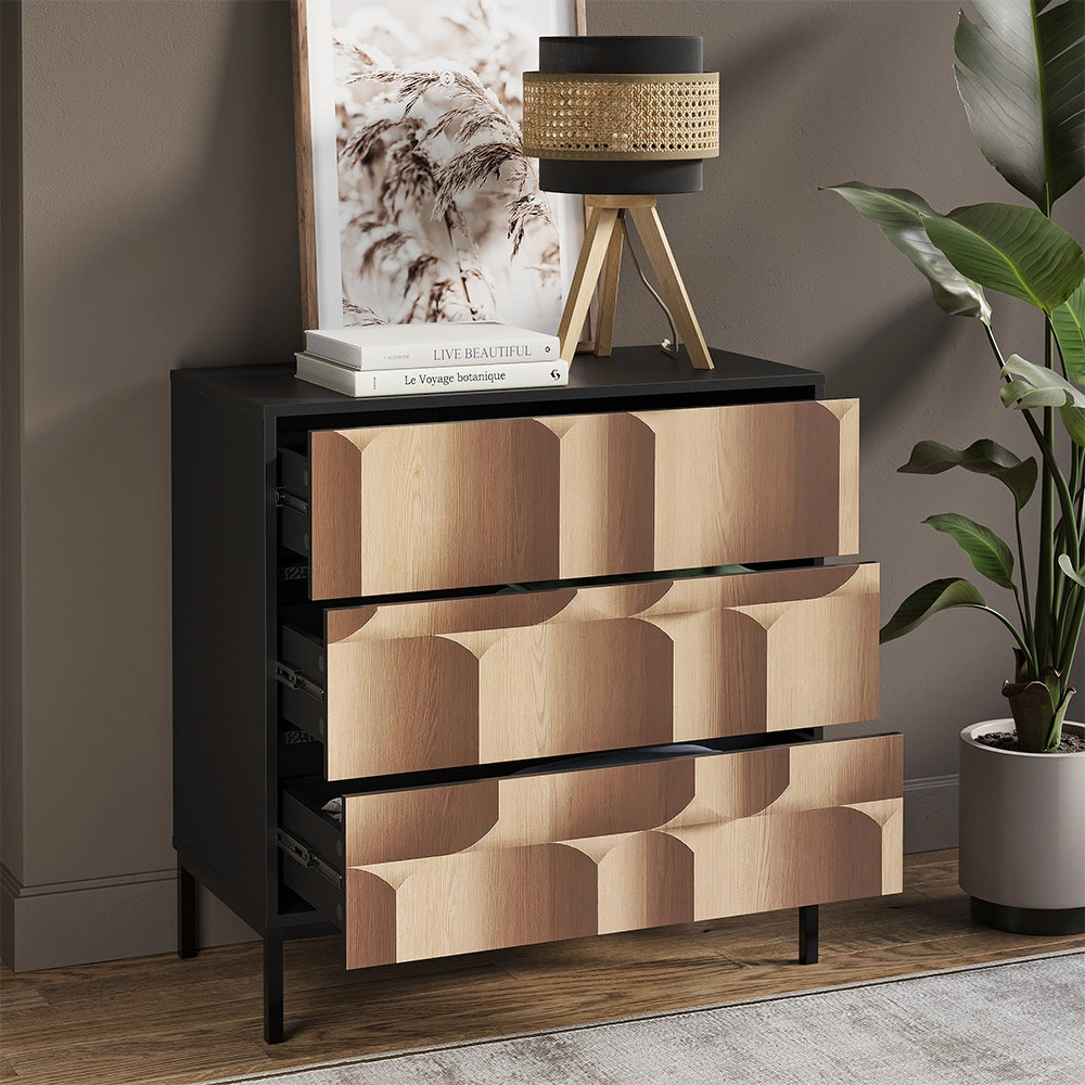 Vicco Cassettiera Nero/quercia 80 x 81.2 cm con 3 cassetti