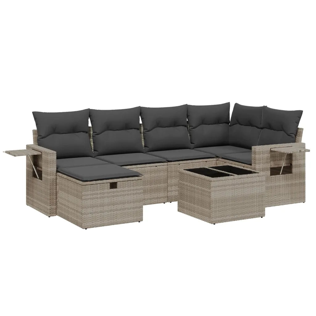 Set Divani da Giardino 7pz con Cuscini Grigio Chiaro Polyrattan 3263808