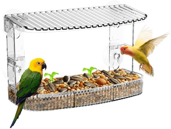 Vogelhuisetto per finestra, casettino per uccelli per esterno, osservatorio per uccelli trasparente senza impronte per giardino, cortile, anziani e bambini