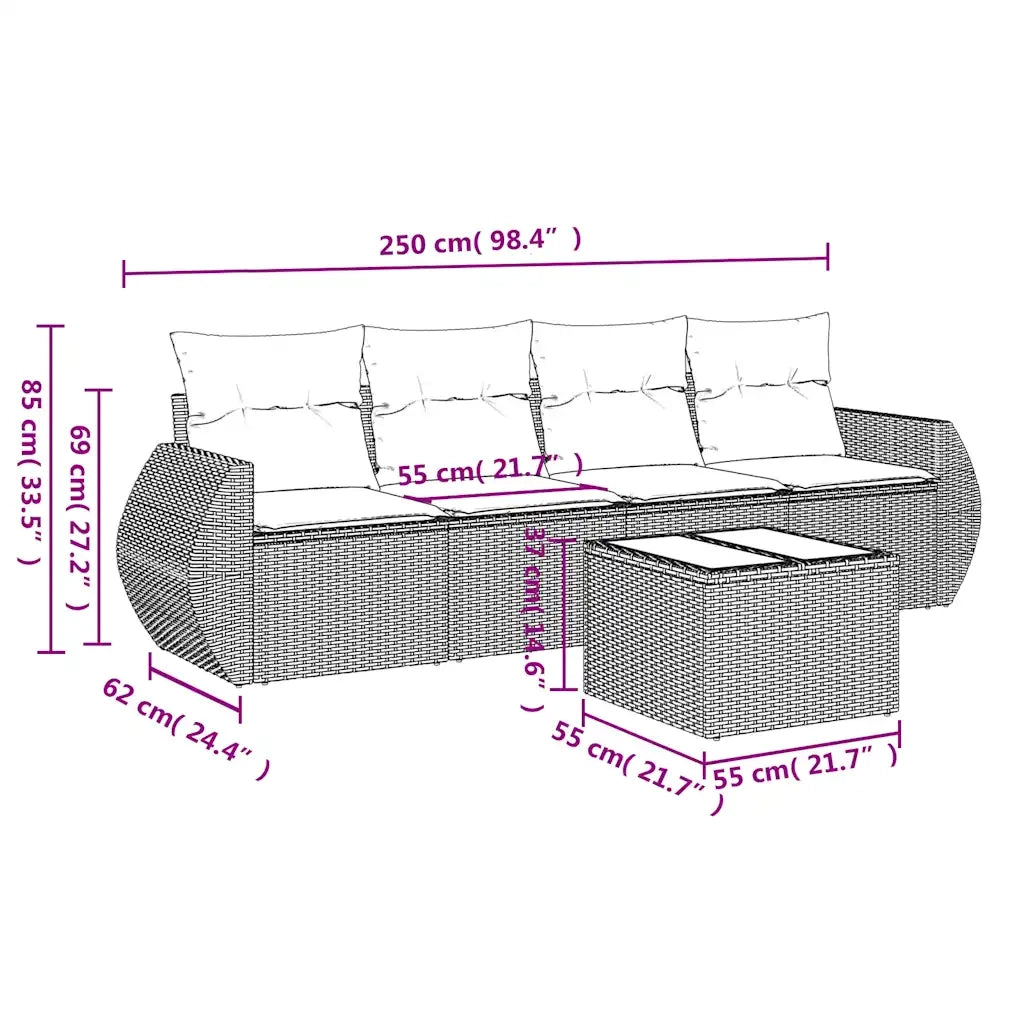Set Divano da Giardino 5pz | Set Salotto da Giardino con Cuscini Grigio Chiaro Polyrattan