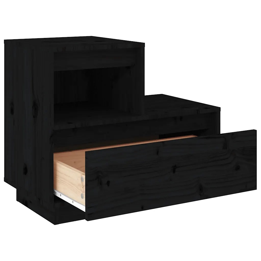 Set di 2 Comodini | Armadio da Notte | Mobiletto da notte Neri 60x34x51 cm in Legno Massello di Pino