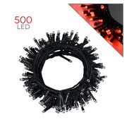 CATENA LUMINOSA 500 LED DA 25 METRI CON CAVO VERDE E LUCE ROSSA - DECORAZIONE LUMINOSA PER INTERNI ED ESTERNI