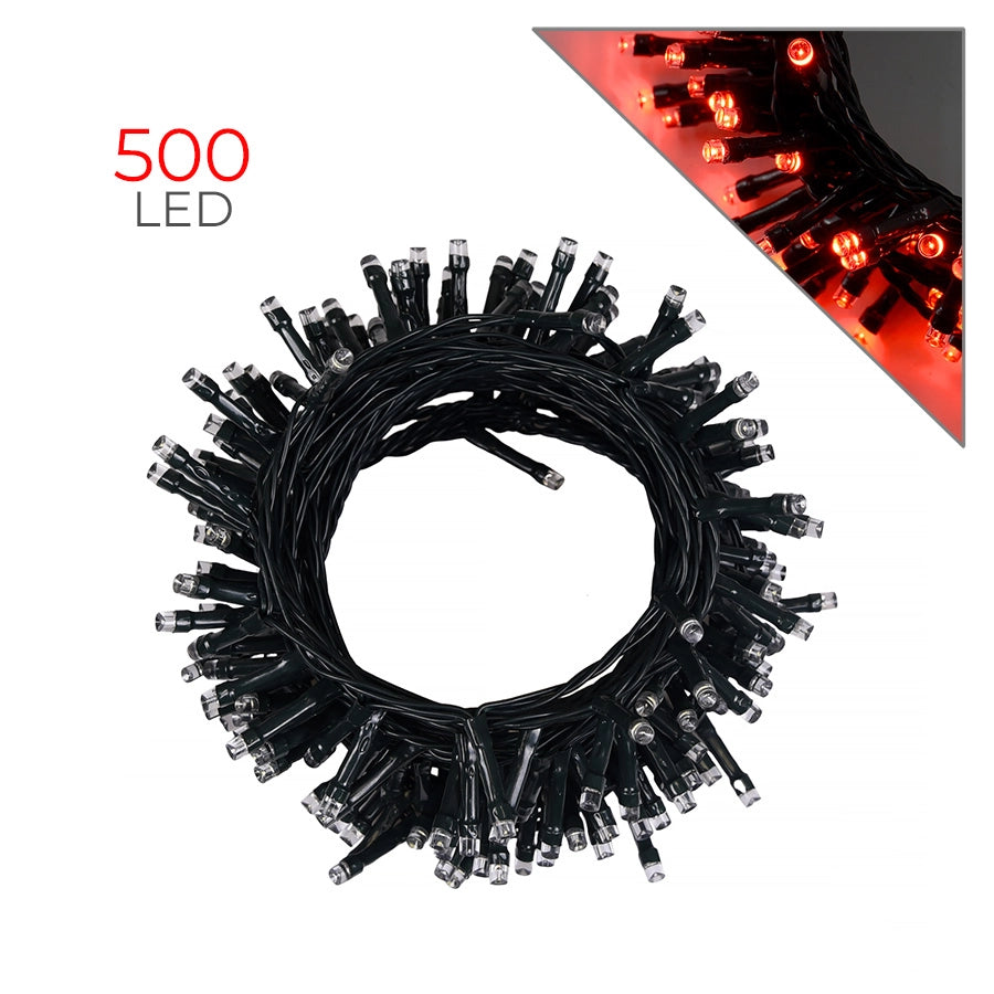 CATENA LUMINOSA 500 LED DA 25 METRI CON CAVO VERDE E LUCE ROSSA - DECORAZIONE LUMINOSA PER INTERNI ED ESTERNI