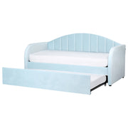 Letto estraibile in velluto blu 90 x 200 cm con struttura imbottita moderna glamour per una cameretta per bambini ospiti