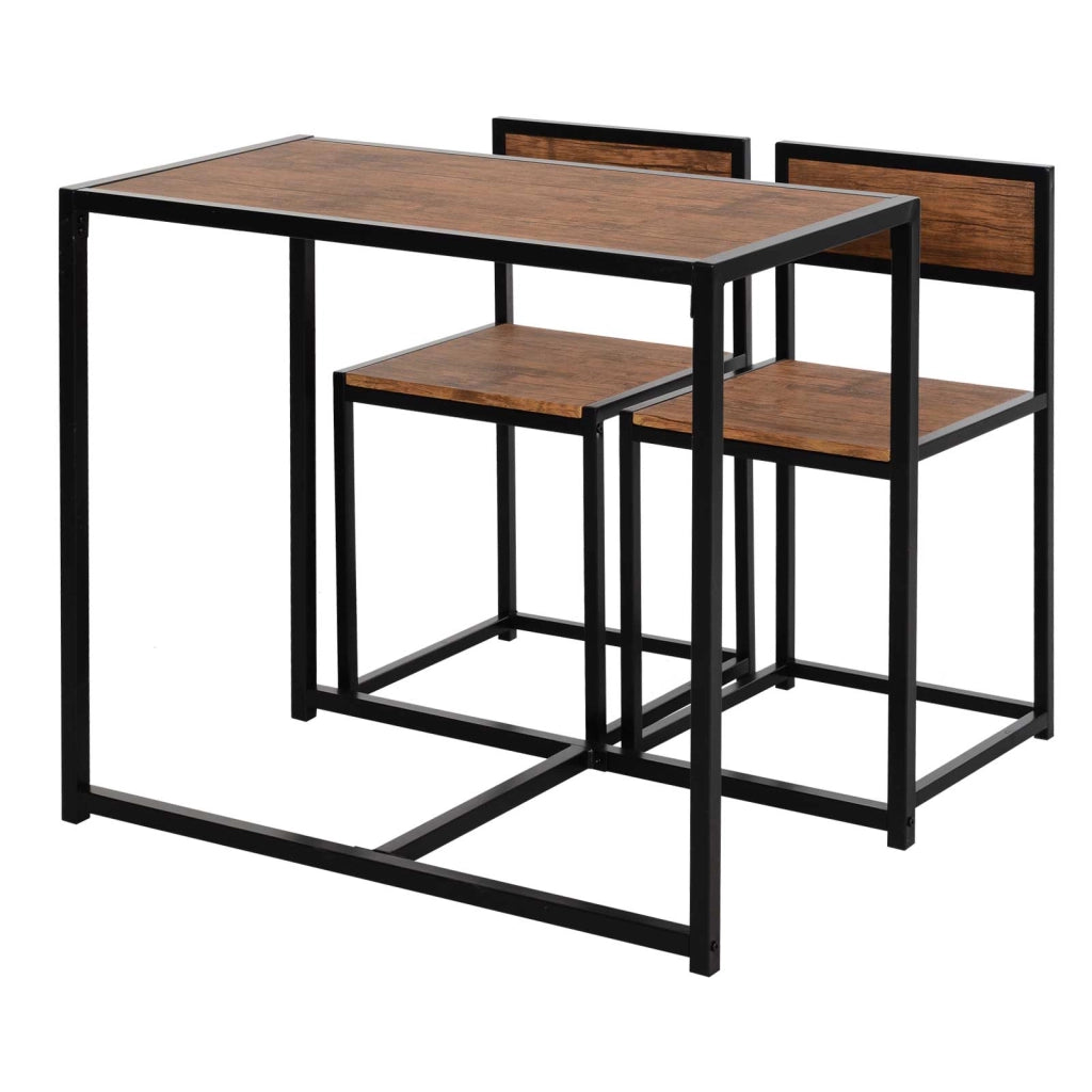 Tavolo da pranzo in MDF con 2 sedie, set compatto in stile industriale per piccoli spazi, naturale