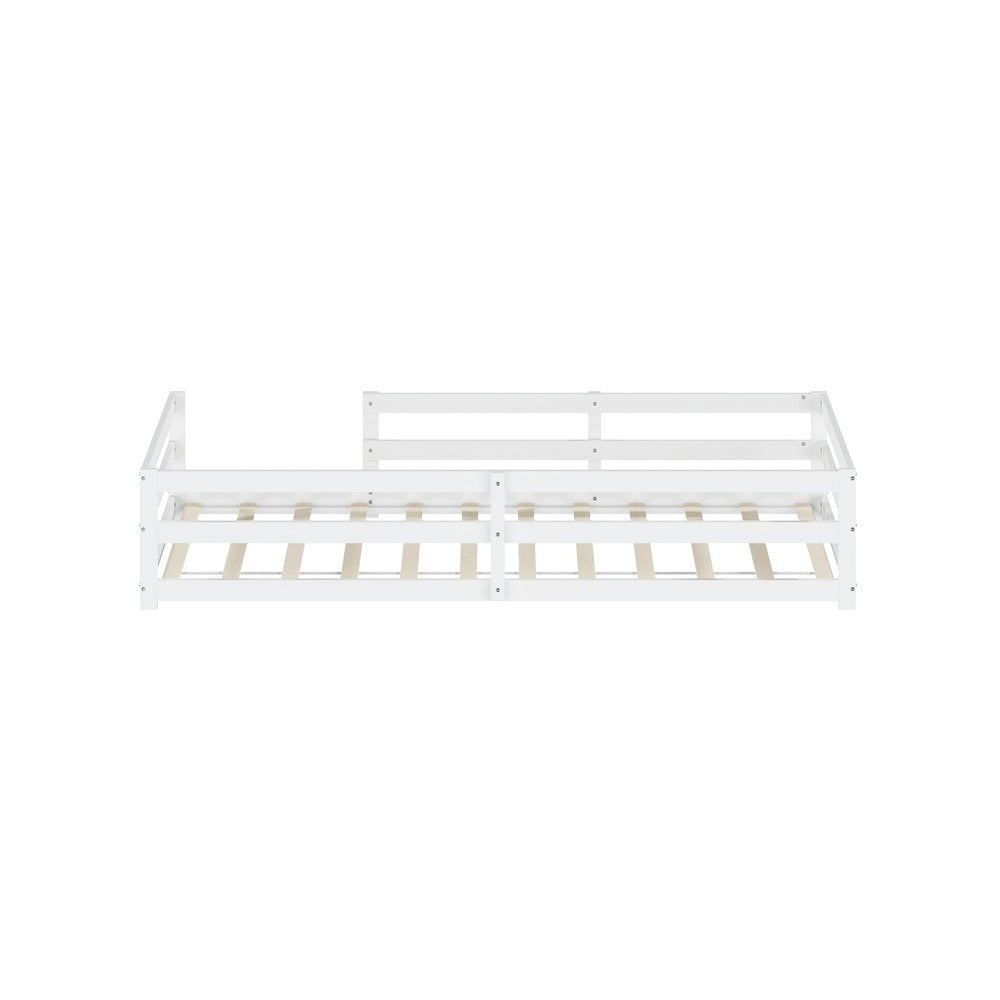 Letto Montessori con Sponda ¨C MINIMAL ¨C Pino Massello, Bianco, 90x200