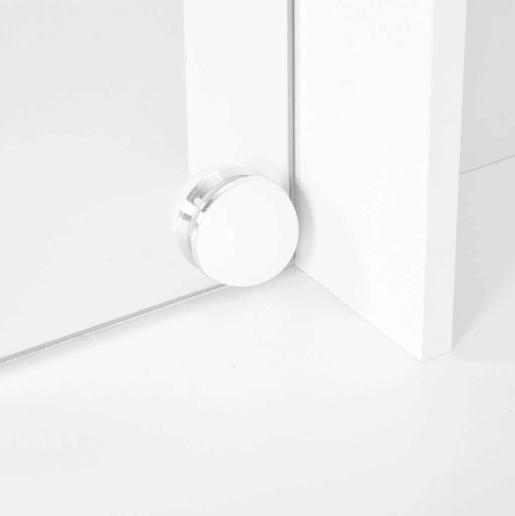 Toeletta 110x40x151 cm con specchio, 10 luci LED e contenitori bianca