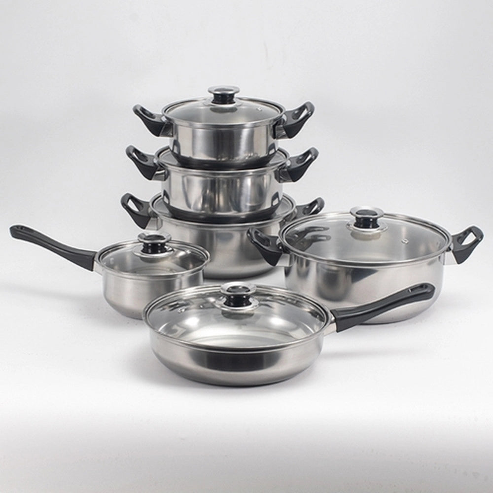 Trade Shop - Set Batteria Di Pentole 12pz In Acciaio Inox Ad Induzione Coperchi Con Valvola Sicurezza -