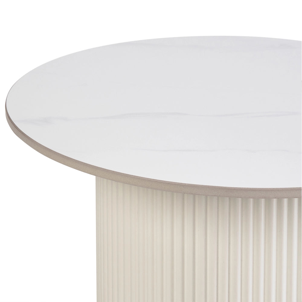 Tavolino Beige chiaro Piano in pietra sinterizzata Base in metallo ø 50 cm Aspetto naturale Design moderno Soggiorno