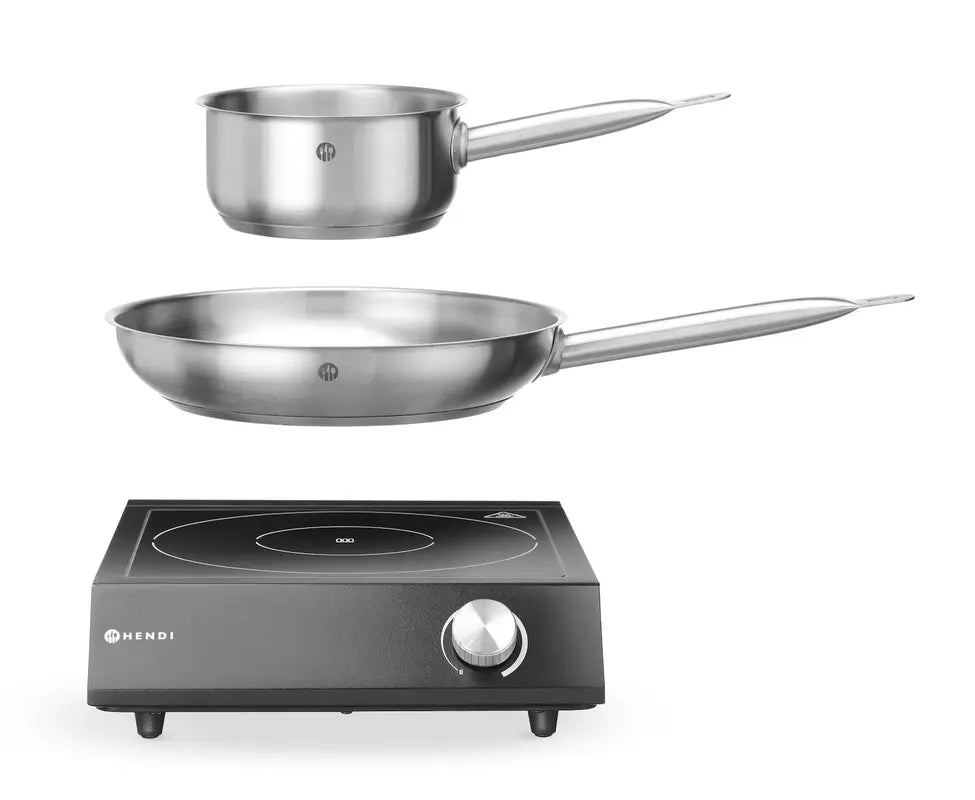 Set: piastra a induzione 3500W + pentola + padella, HENDI, Nero