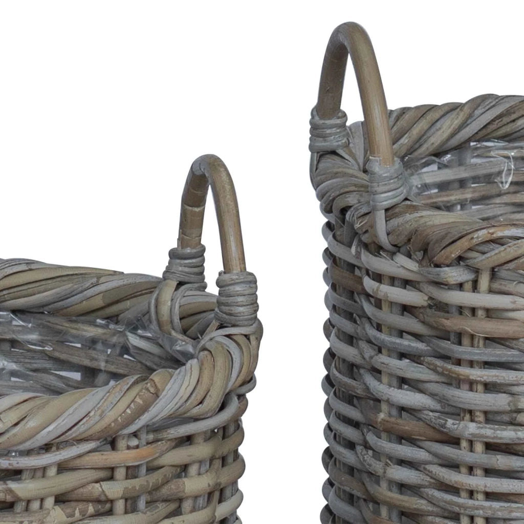 Cesto per Piante 3 pcs Grigio Kubu Rattan Kubu