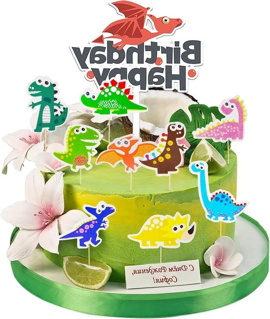 Decorazione di torta con dinosauri - 18 pezzi + 1 spillo per il compleanno - Decorazione per torta per bambini