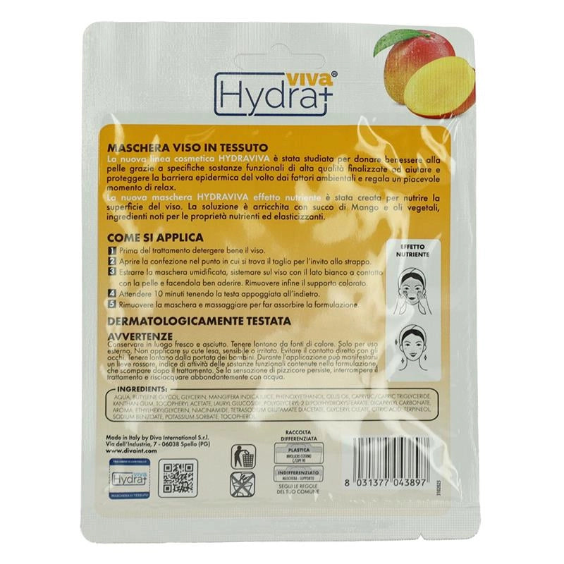 HYDRA VIVA MASCHERA IN TESSUTO MONODOSE CON MANGO E OLI VEGETALI EFFETTO NUTRIENTE DERMATOLOGICAMENTE TESTATO