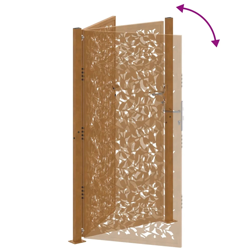 vidaXL Cancello da Giardino 105x180 cm Acciaio Corten Design a Foglia