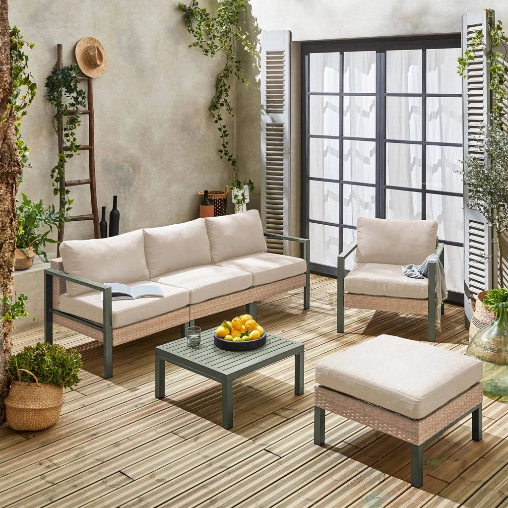 Salotto da giardino in alluminio e resina, 5 posti, verde kaki