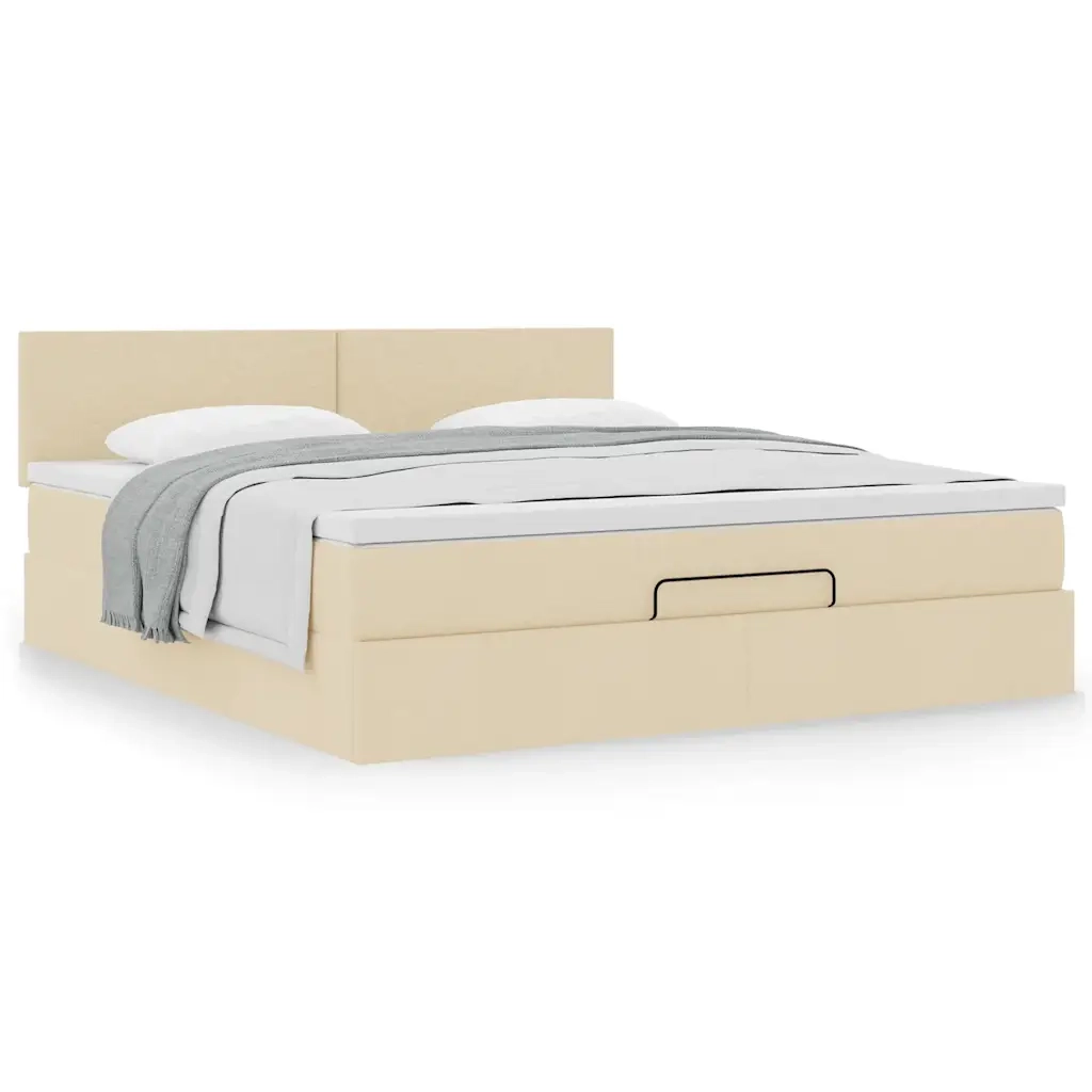 Struttura Letto Pouf con Materasso Crema 180x200 cm in Tessuto 3311399