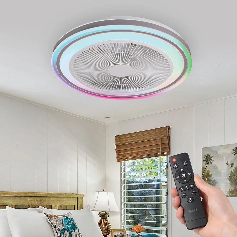 Ventilatore a Soffitto con Lampada Plafoniera LED 3 Velocità Luce RGB 80W Timer