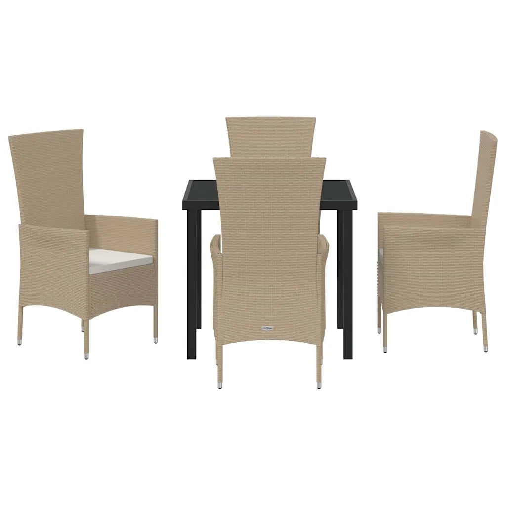 Set da Pranzo per Giardino con cuscino 5 pcs Beige polyrattan 3379458